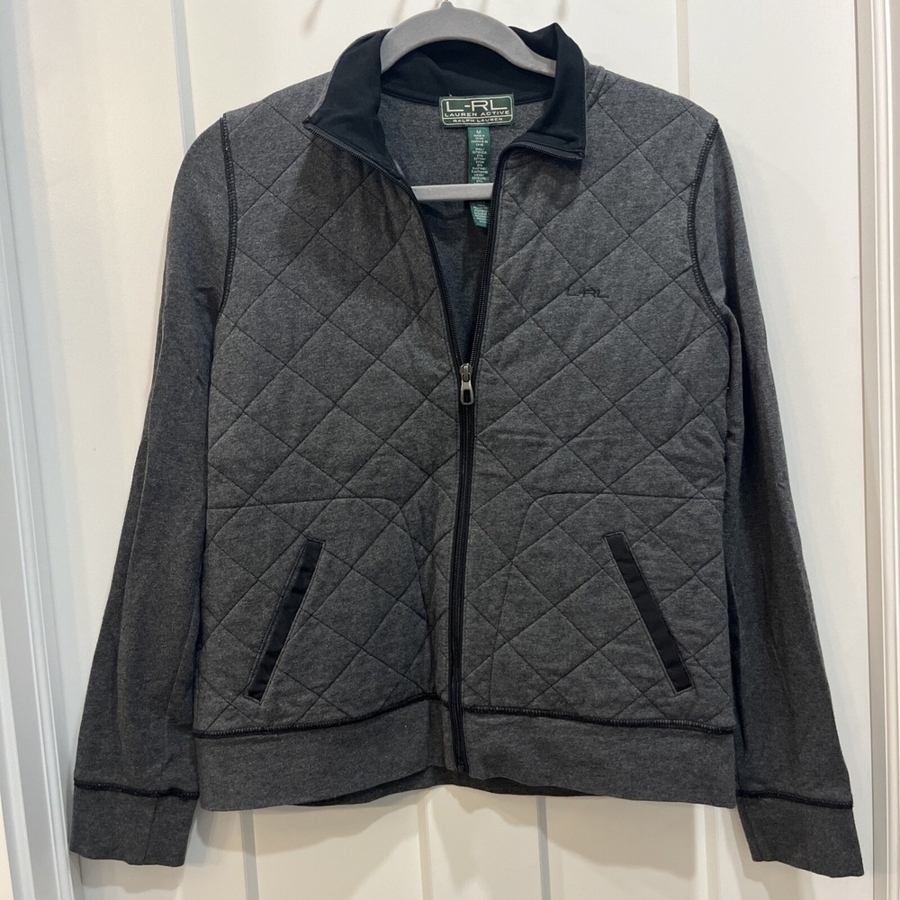 Lauren Active Ralph Lauren Quilted Cotton Jacket Women's Size M Gray Full Zip